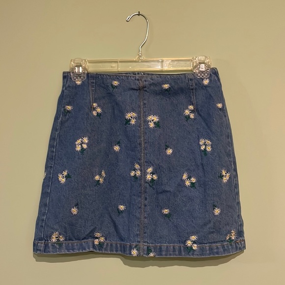 Denim Skirt with Daisy Embroidery - Picture 2 of 7